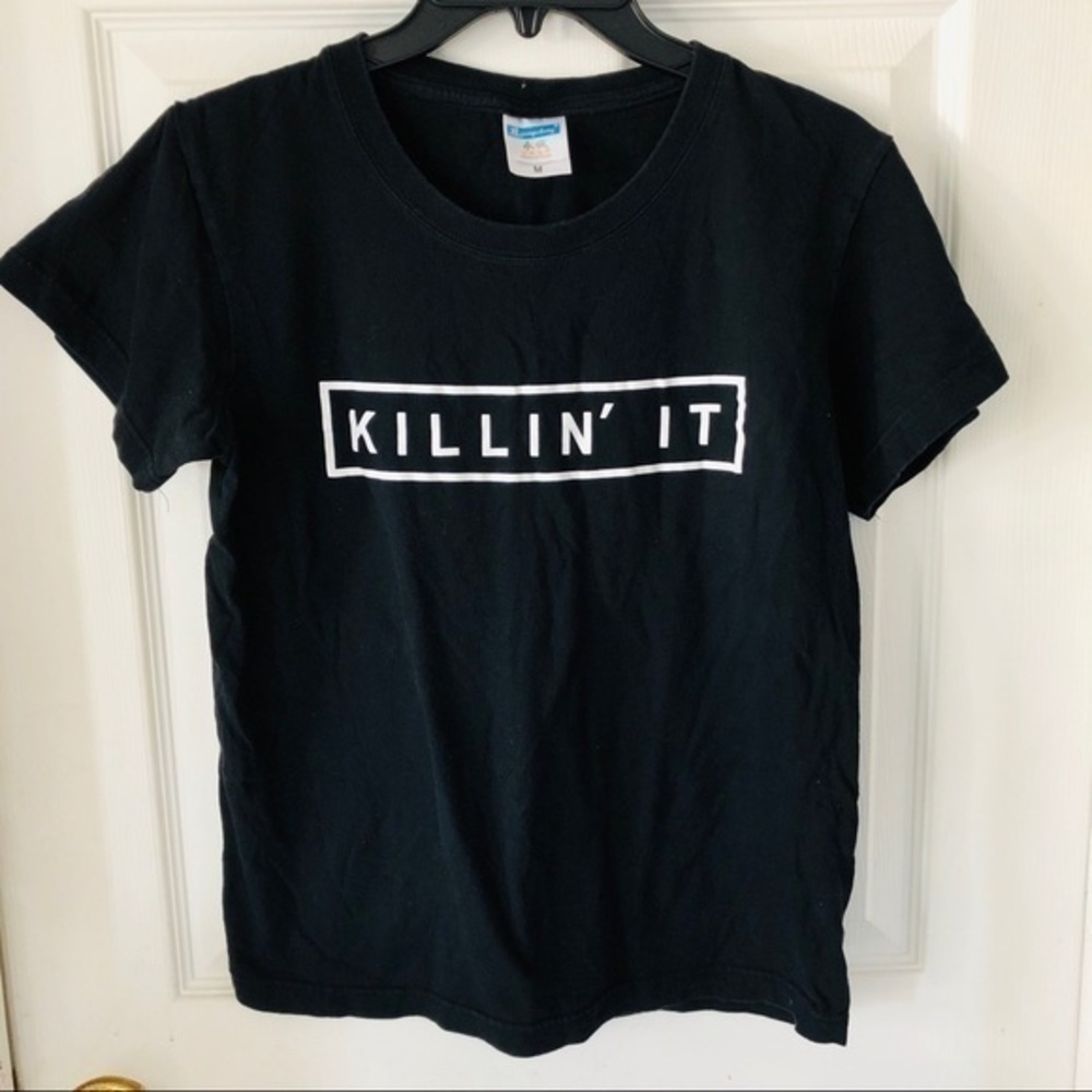 Black cotton Killin it graphic short Sleeve T-shirt size medium